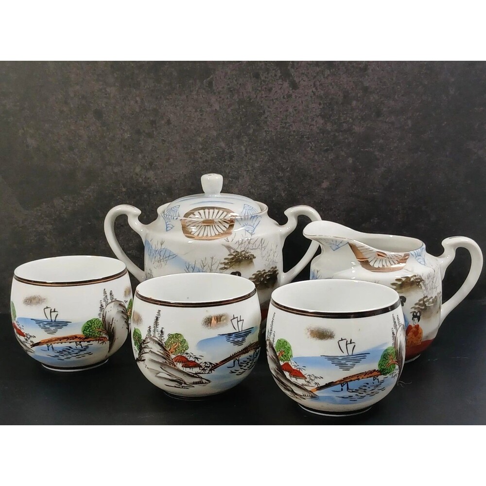 Vintage Japanese Kutani 5 Piece Tea Set – Good Condition – No Crazing